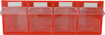 Пластиковый короб СТЕЛЛА -104 красный/прозр., 4 ячейки, кассета 600х177х206 мм