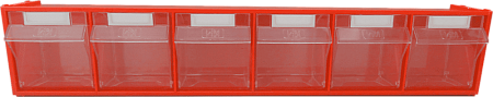 Пластиковый короб СТЕЛЛА -102 красный/прозрачный, 6 ячеек, кассета 600х94х112 мм [8313720429023]