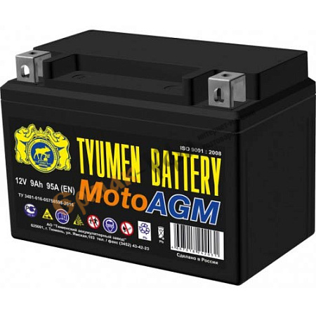 Аккумулятор для мотоцикла AGM 6МТС-9 9Ah (110А) (12V) прямая полярность (+,-) болт 85037