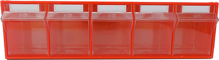 Пластиковый короб СТЕЛЛА -103 красный/прозр., 5 ячеек, кассета 600х135х164 мм [8313720429030]