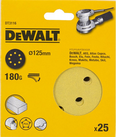 Диски на велюровой основе с отверстиями DeWALT DT3116-QZ 125 мм, 8 отв. G180 [DT3116-QZ]