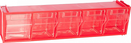 Пластиковый короб СТЕЛЛА FOX-103 красный/прозр., 5 ячеек, кассета 600х135х164 мм [8029926002136]