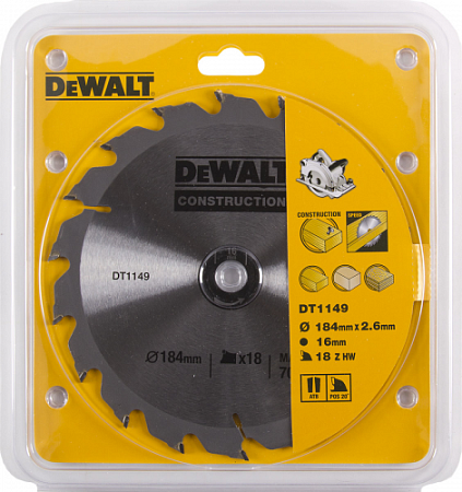 Пильный диск универсальный DeWALT 184х18тх16 мм Construction DT1149-QZ [DT1149-QZ]