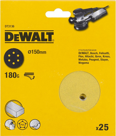 Диски на велюровой основе с отверстиями DeWALT DT3136 150 мм, 6 отв. P180 [DT3136-QZ]