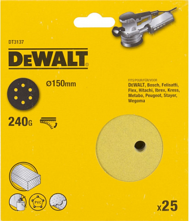 Диски на велюровой основе с отверстиями DeWALT DT3137-QZ 150 мм, 6 отв. P240 [DT3137-QZ]