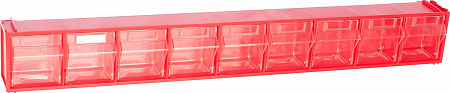 Пластиковый короб СТЕЛЛА FOX-101 красный/прозрачный, 9 ячеек, кассета 600х68х76 мм [8029926002013]